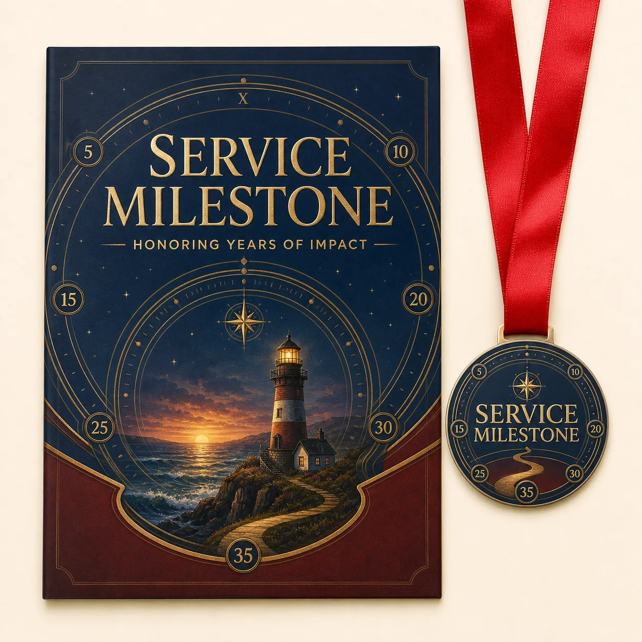 Service Milestone diploma and medal recognition kit concept